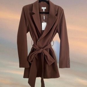 Brown Belted Blazer Dress